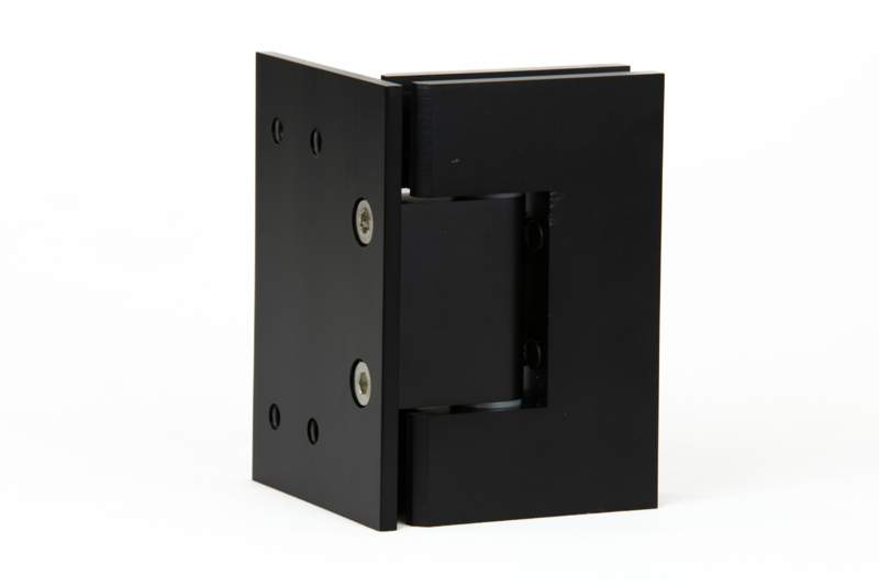 Extended L-shaped hinges for glass-to-wall installations