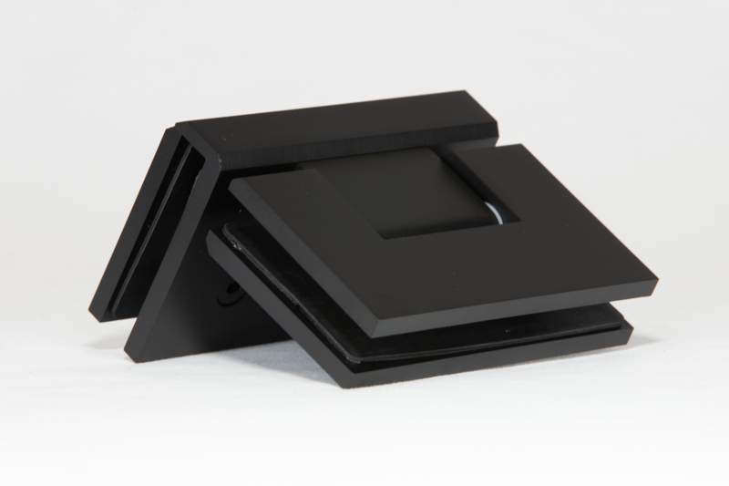 90-degree glass to glass hinge in a matt black finish