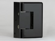 Indicative image of the product bevelled 90 degree glass to wall shower hinge in a matt black finish