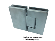 Indicative image of the product bevelled 180 degree glass to glass shower hinge in a satin chrome finish, actual product finish varies and is in the product title