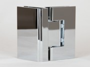 Polished chrome shower hinge for use in glass to glass fixing applications