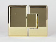 Indicative image of the product bevelled 180 degree glass to glass shower hinge in a satin chrome finish, actual product finish varies and is in the product title