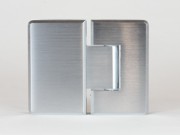 Indicative image of the product bevelled 180 degree glass to glass shower hinge in a satin chrome finish, actual product finish varies and is in the product title
