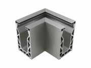 Base drilled channel corner for glass balustrades as a part of the POSIglaze system