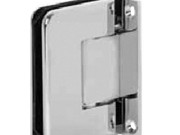 Polished Chrome T shaped glass to wall hinge with a bevelled edge