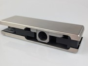 Patch fitting in polished steel with pivot and wall fixing plate