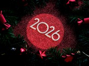 2026 numbers on black & red background with red bon bons