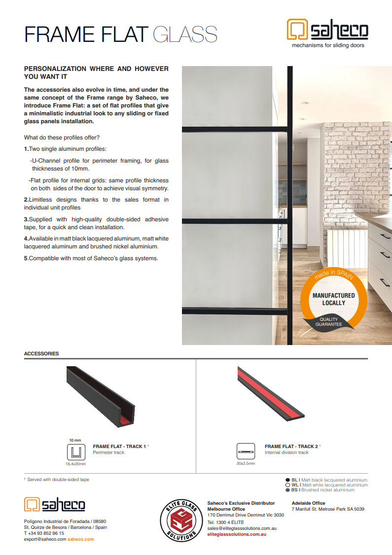 Saheco Frame Flat Glass brochure cover