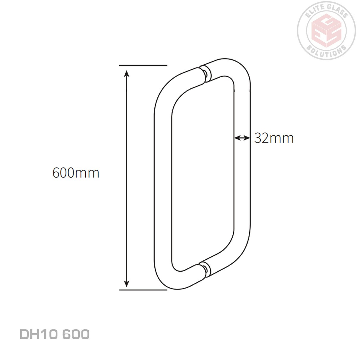 Double D Handle 32mm Diameter 600mm CTC - Satin Stainless Steel