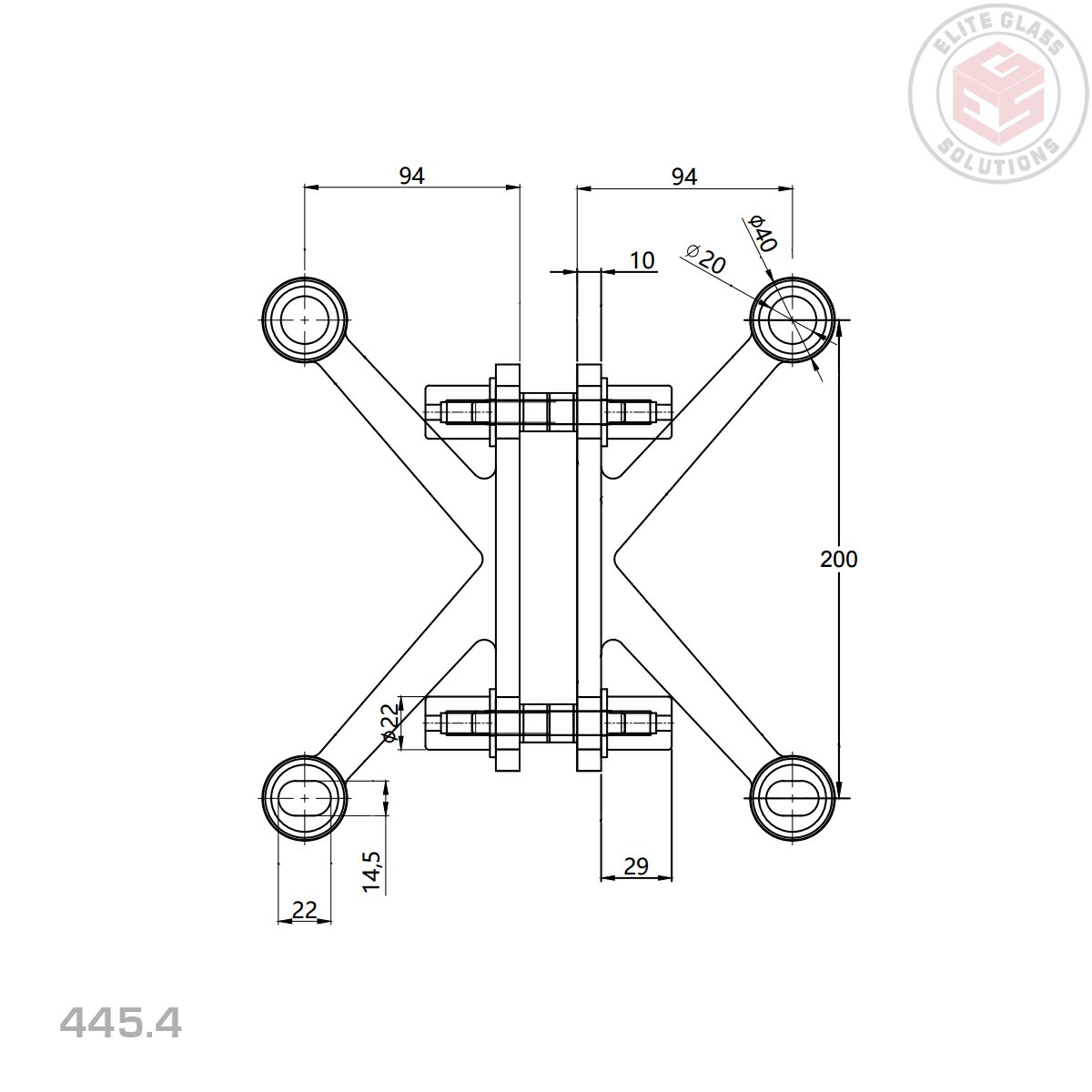 Spider Routels Heavy Duty Spider Fitting - 4 Way - Fin Mount - Elite Glass Solutions