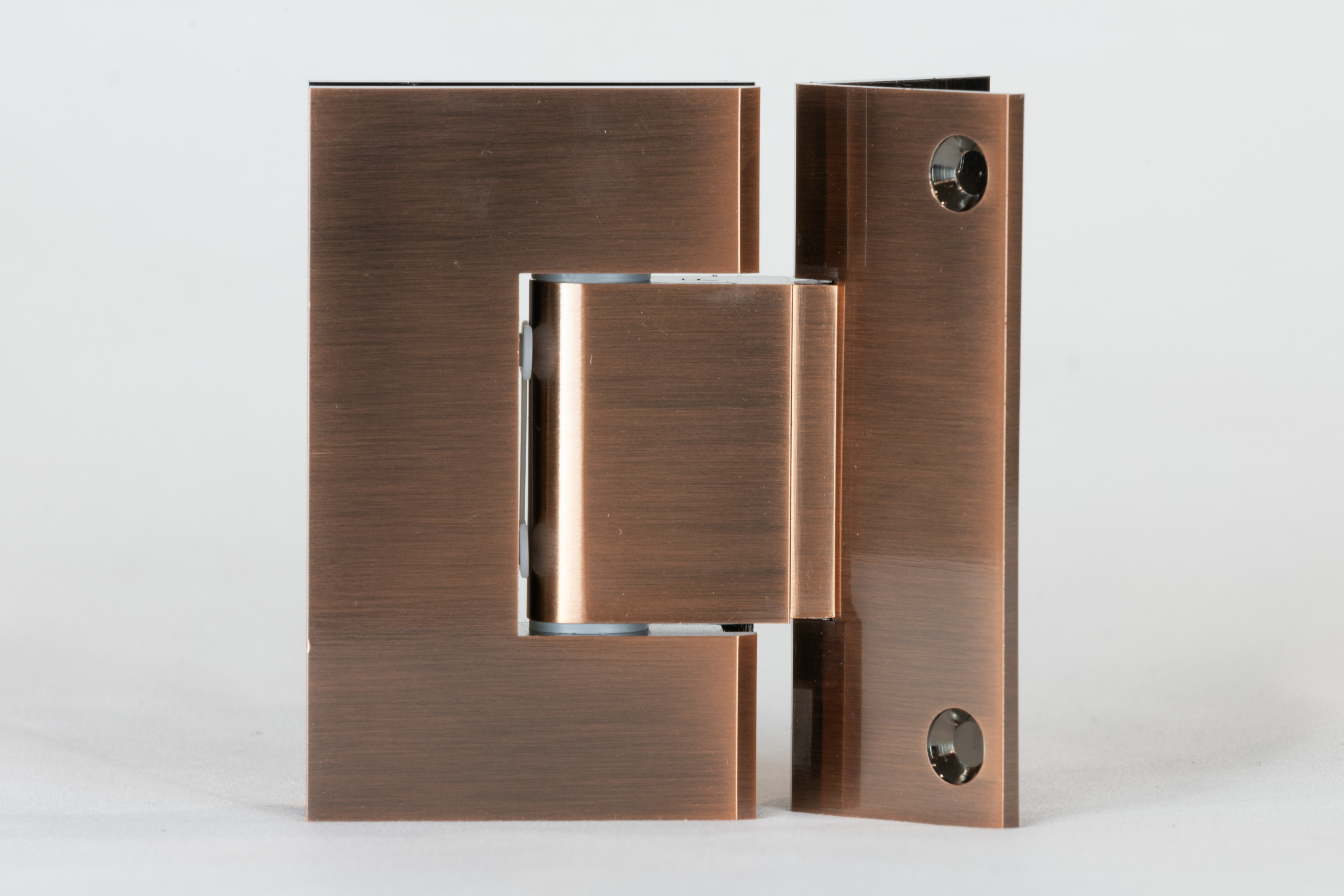 Shower Hinge - Glass to Wall Corner Mounted - 135 Degree with 90 Degree Fixing Plate - Red Copper