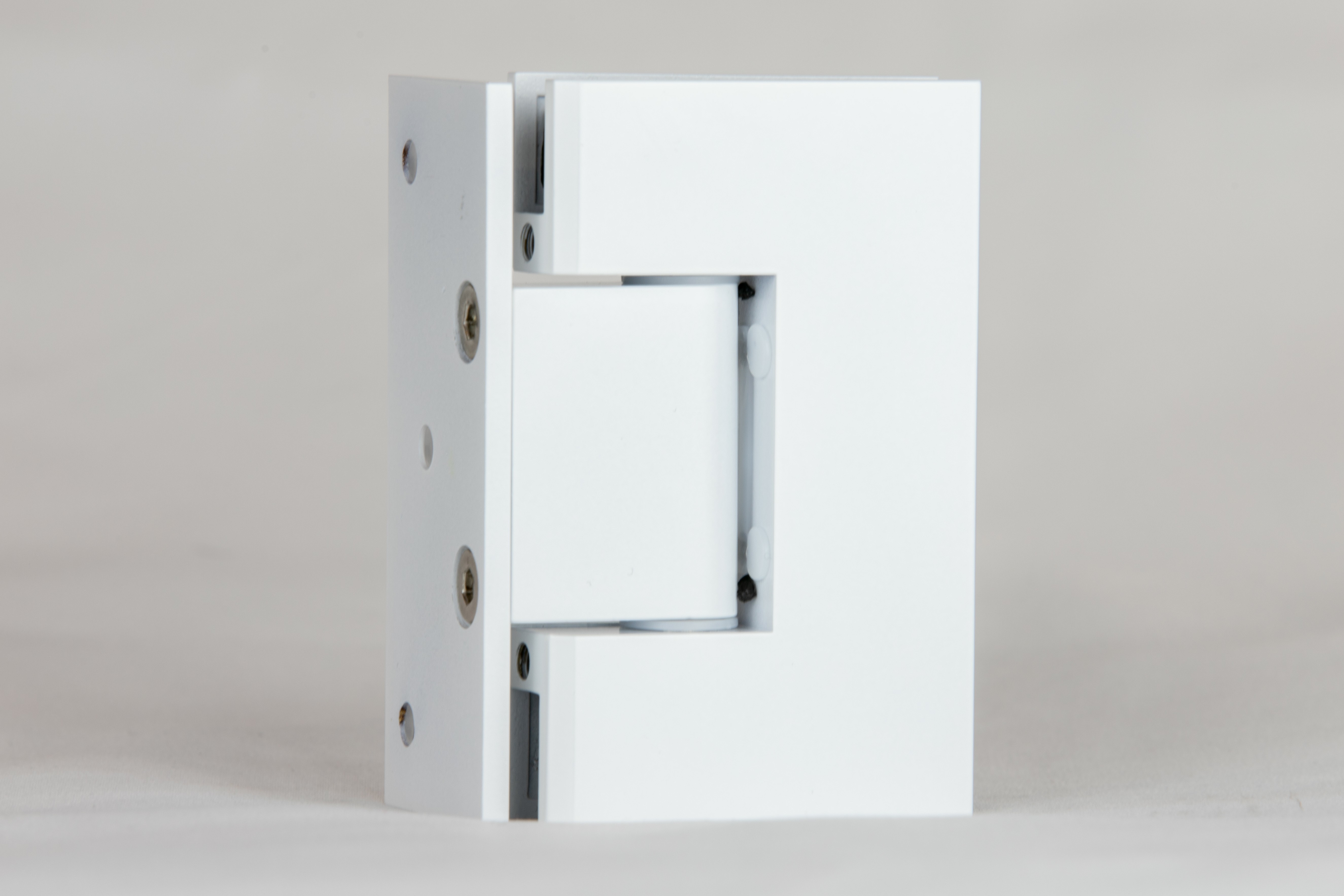 Matt White L shaped glass to wall hinge