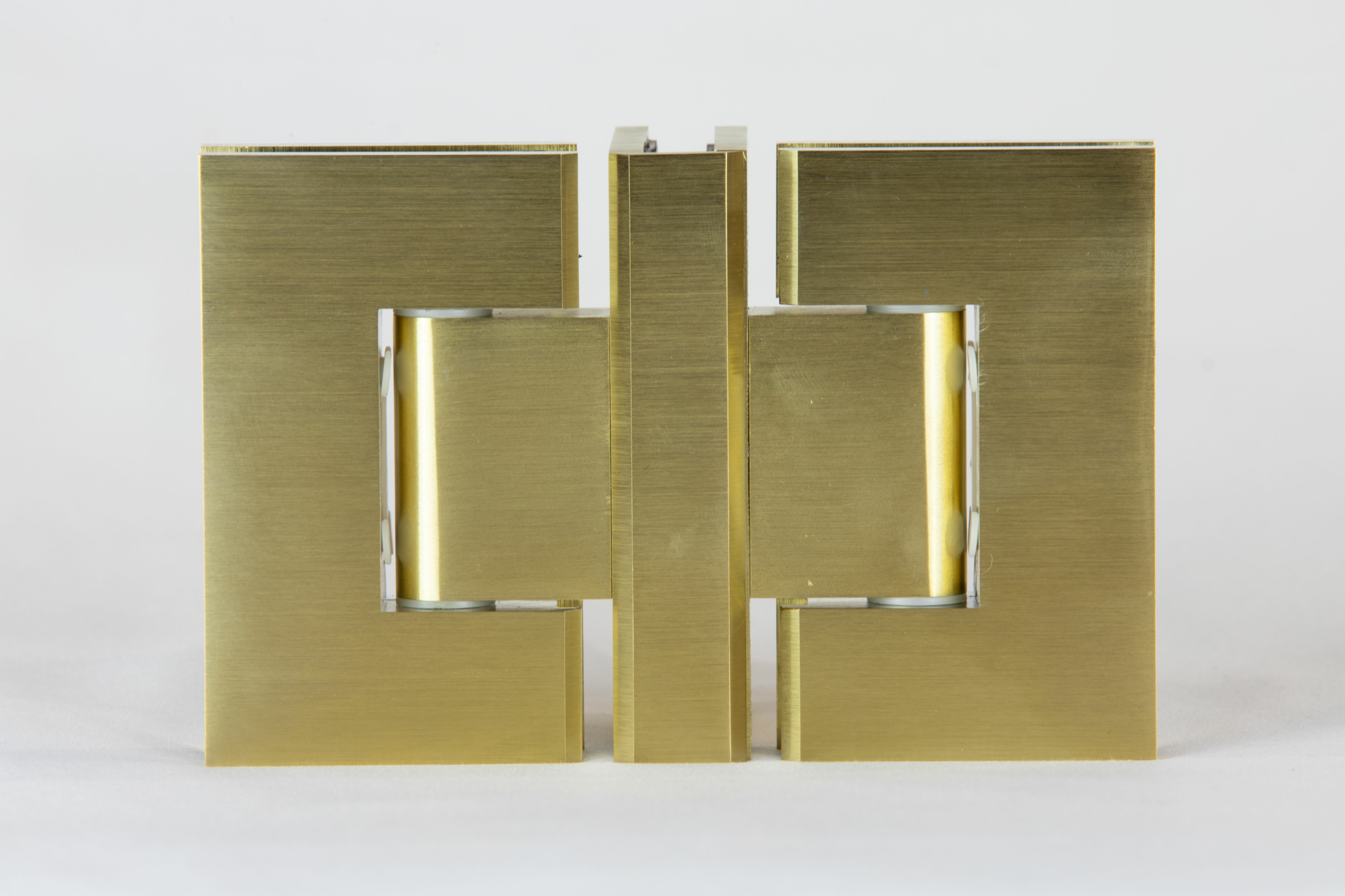 Hinge for glass shower - three way glass connection in brushed gold