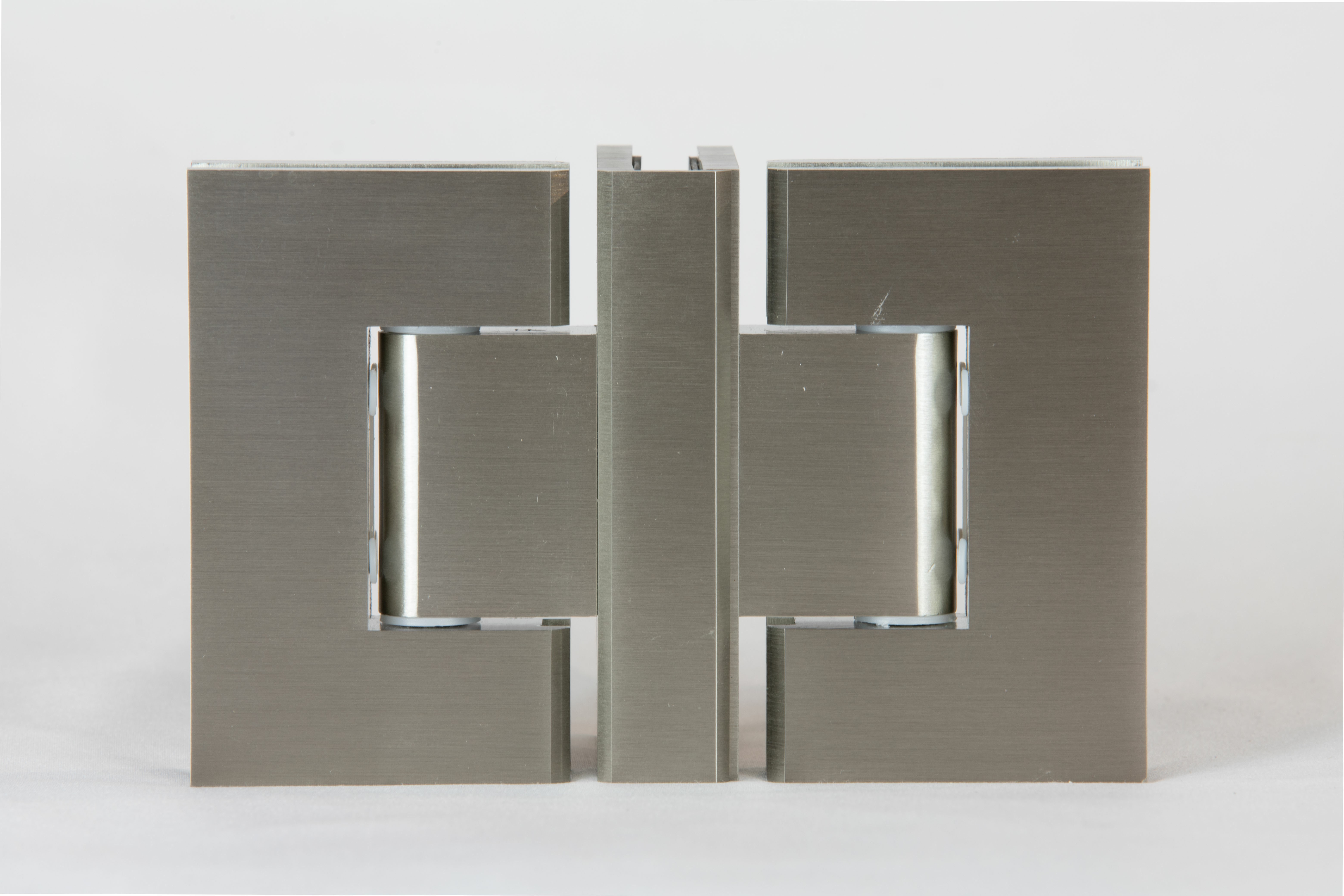 Hinge for glass shower - three way glass connection in brushed nickel
