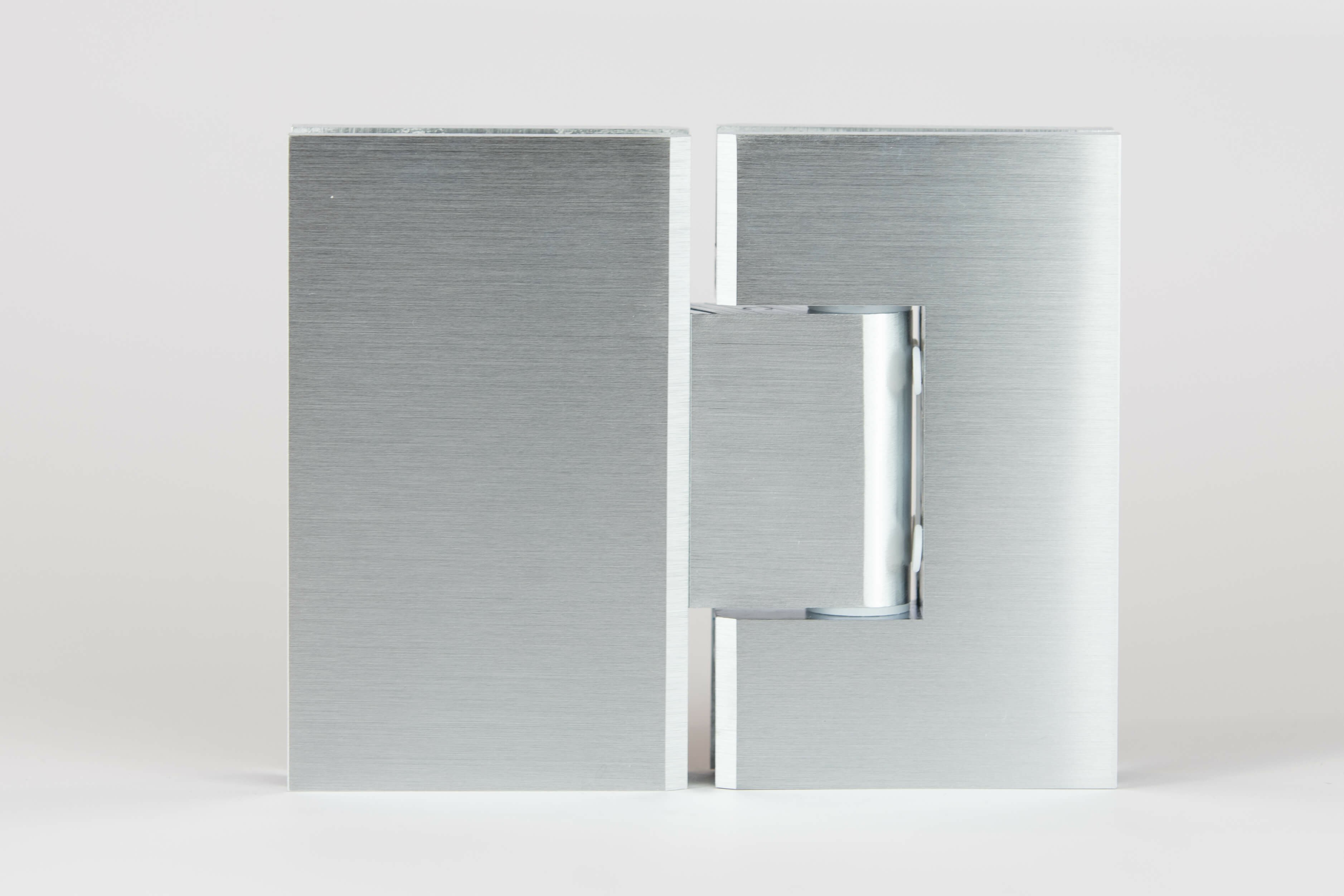 Satin chrome finish hinge for heavy duty glass to glass showers
