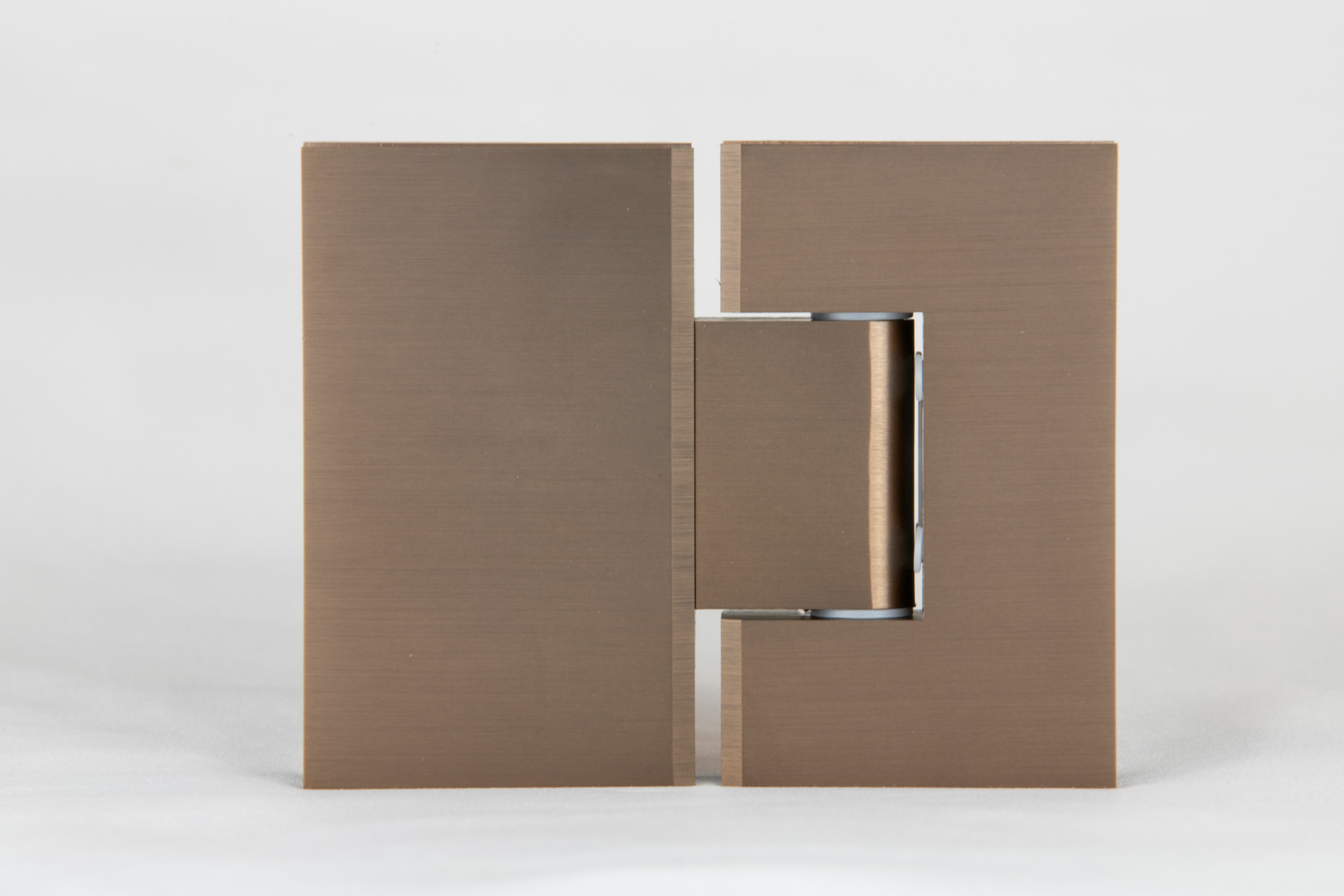 180 degree glass to glass shower hinge in a bronze finish