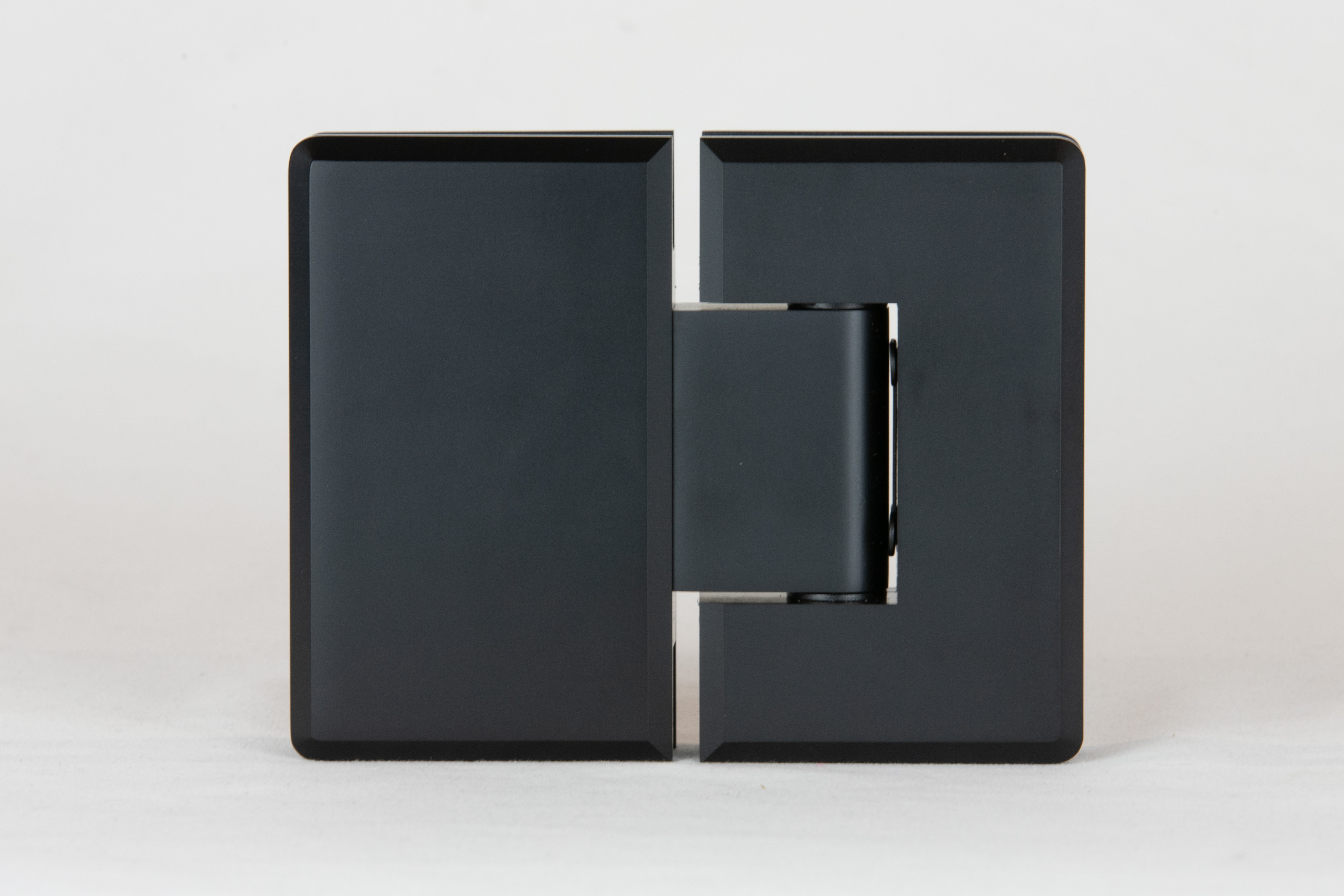 Bevelled 180 degree glass to glass shower hinge in Matt Black
