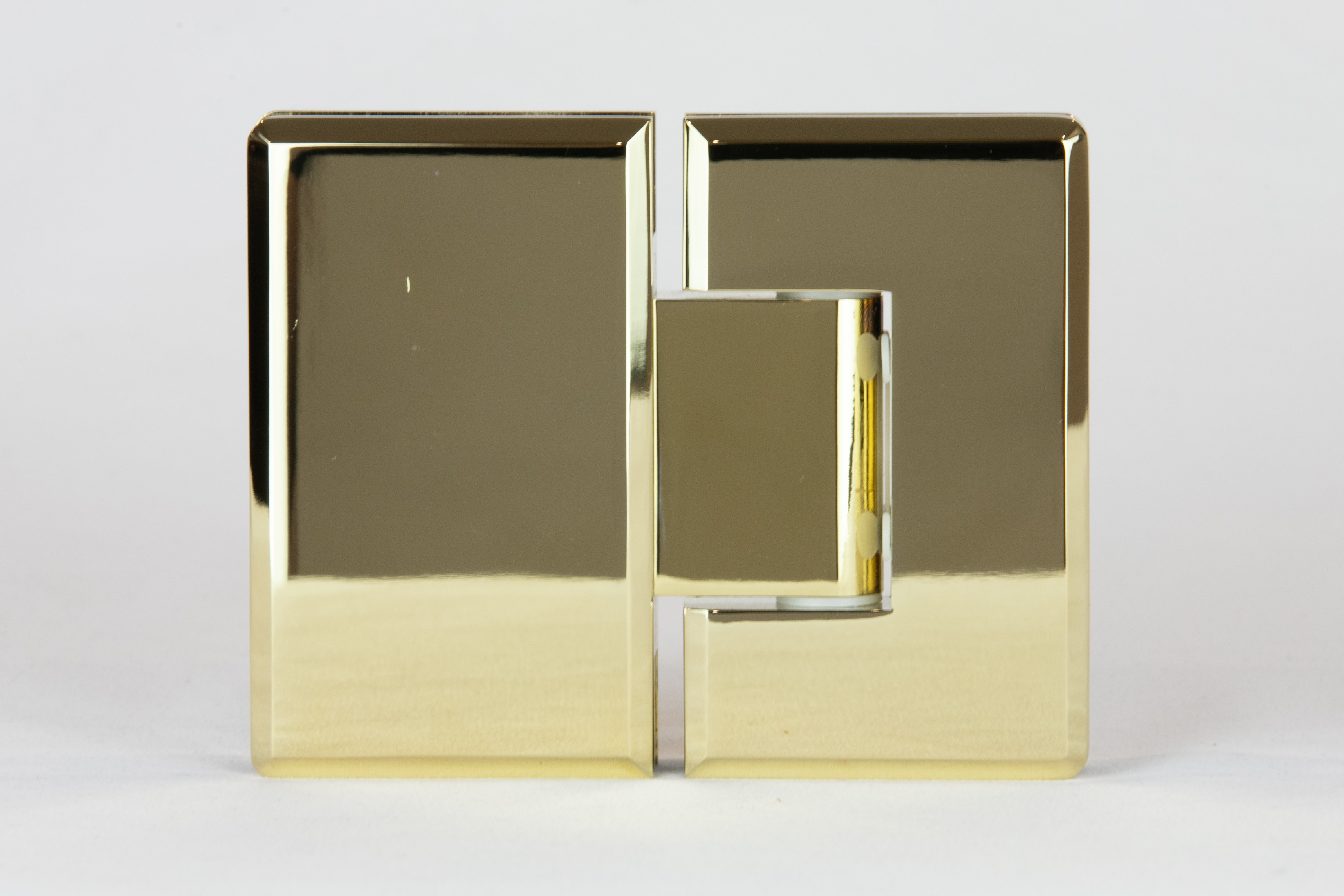 Indicative image of the product bevelled 180 degree glass to glass shower hinge in a satin chrome finish, actual product finish varies and is in the product title