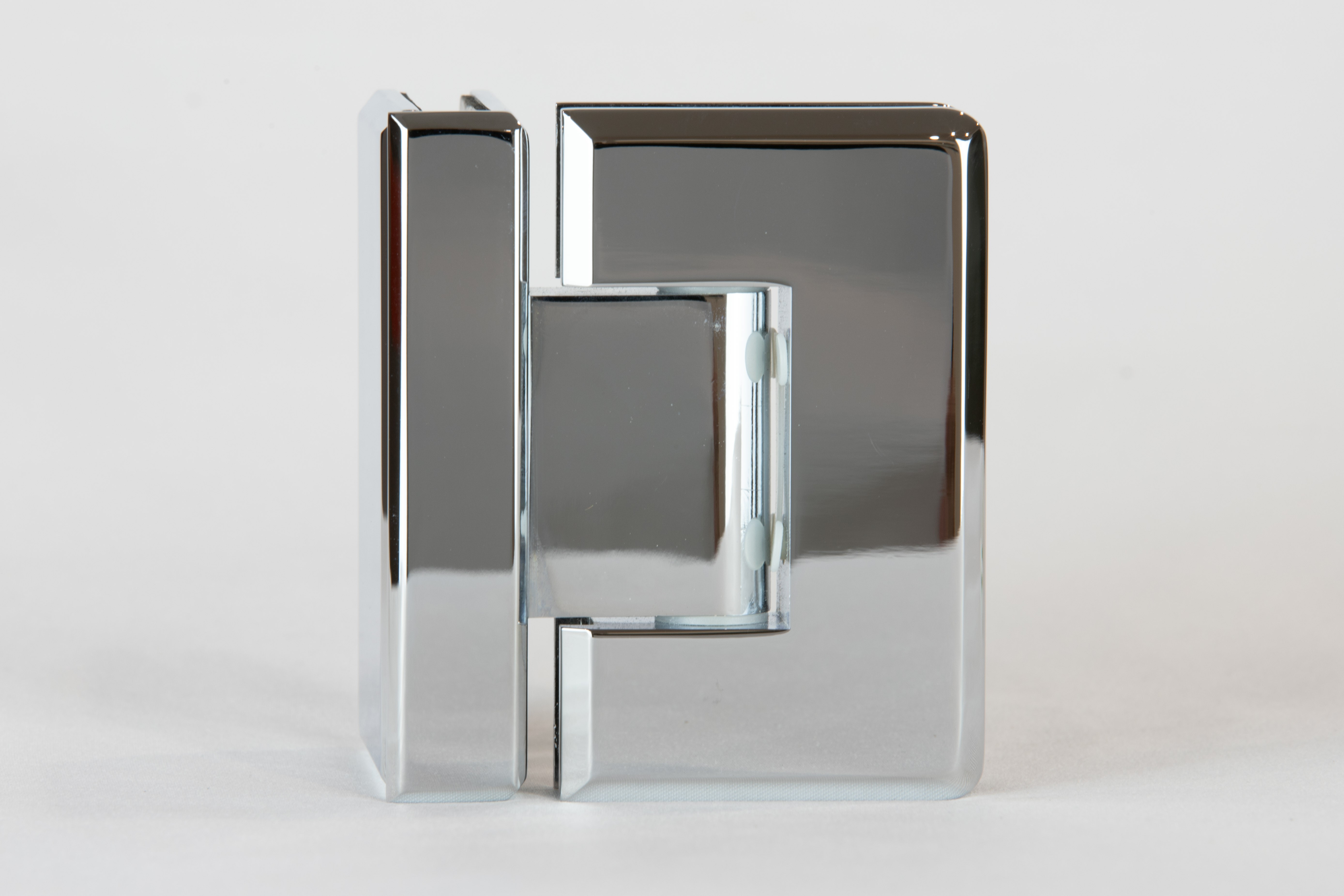 Polished Chrome 90 degree hinge for use in glass to glass shower doors