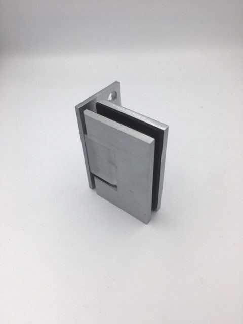 Satin chrome glass to wall shower hinge with an L shape