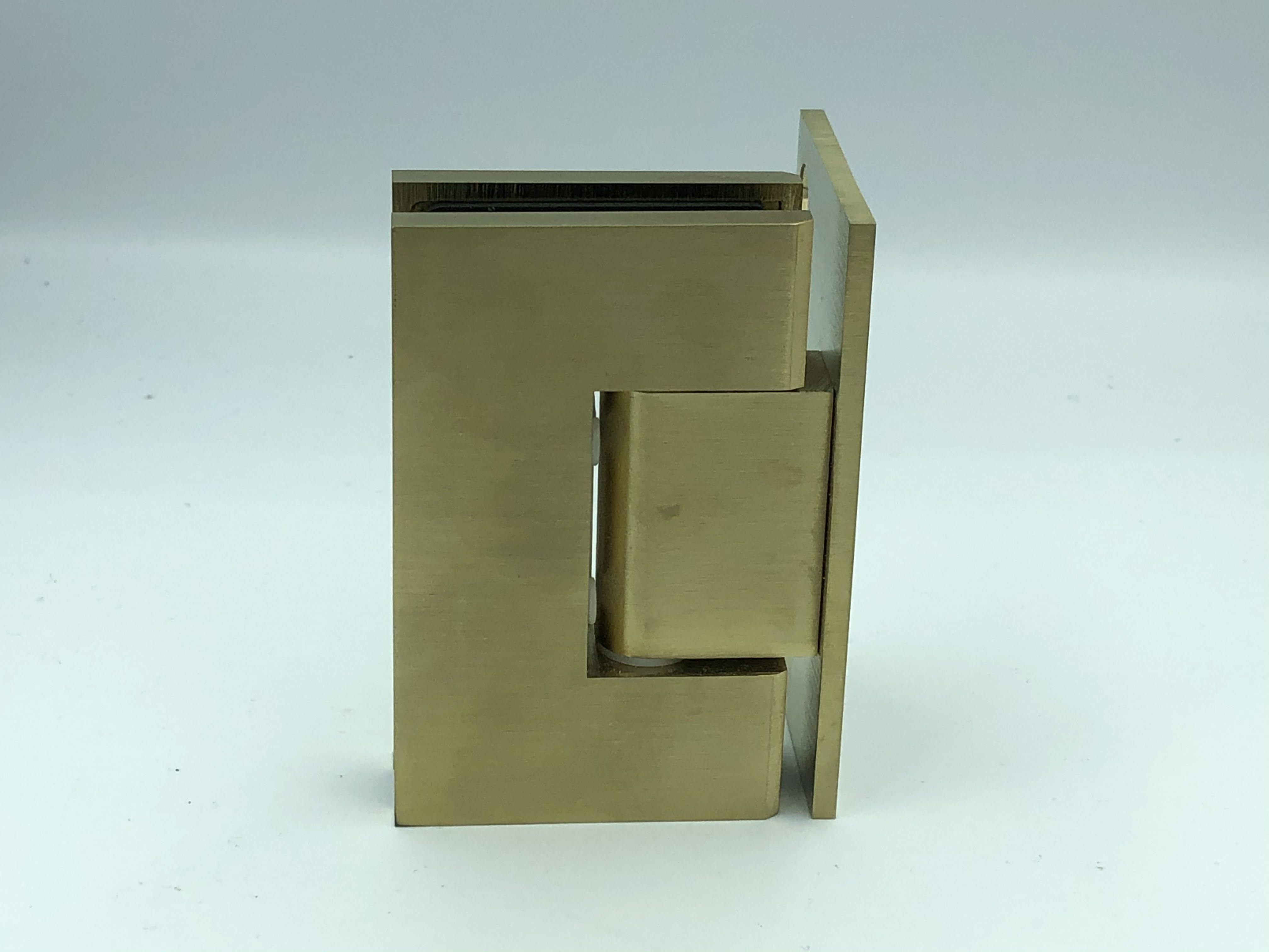 Brushed gold L shaped glass to wall hinge