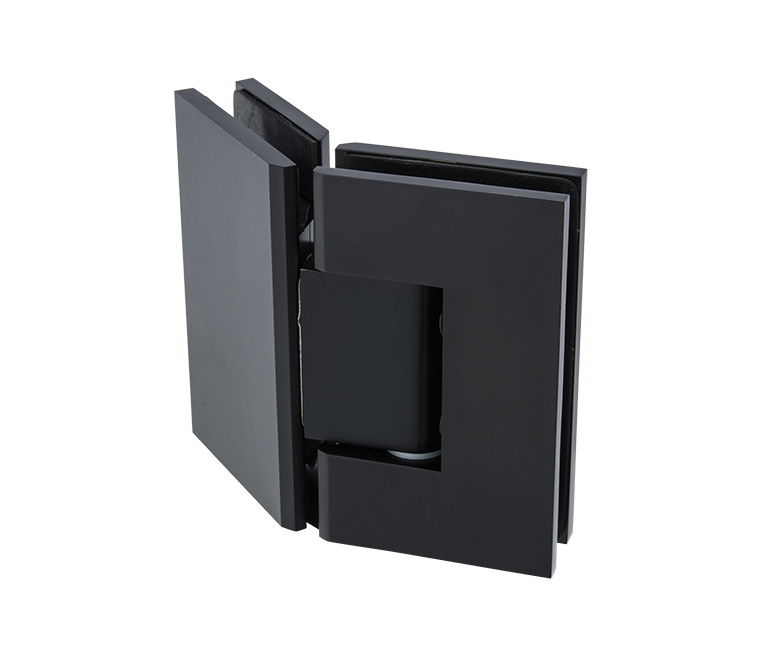Heavy duty 135 degree glass to glass hinge in matt black