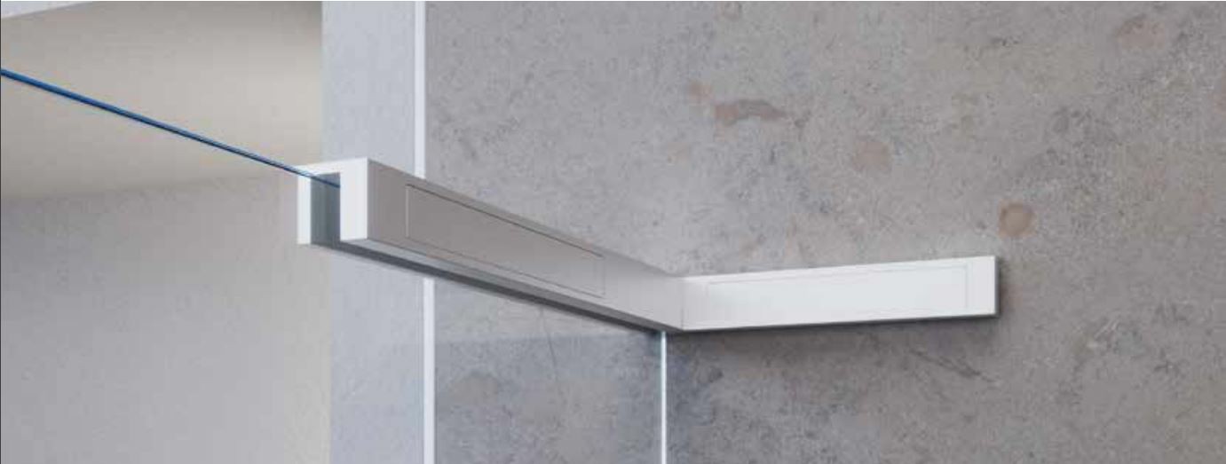 Close-up of toughened glass material of semi-frameless shower screen