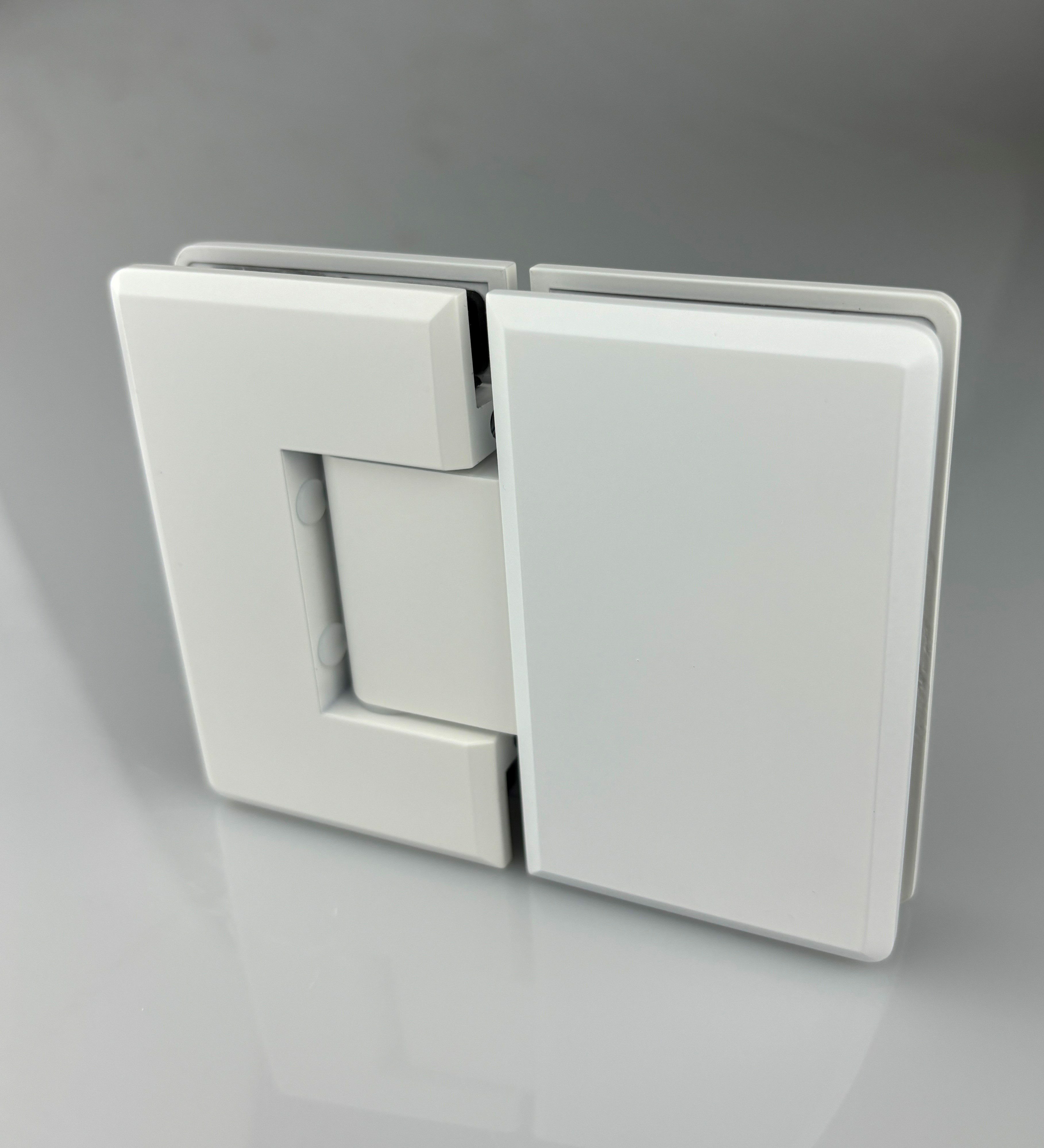 Bevelled Shower Hinge for Glass to Glass - 180 Degree - Matt White