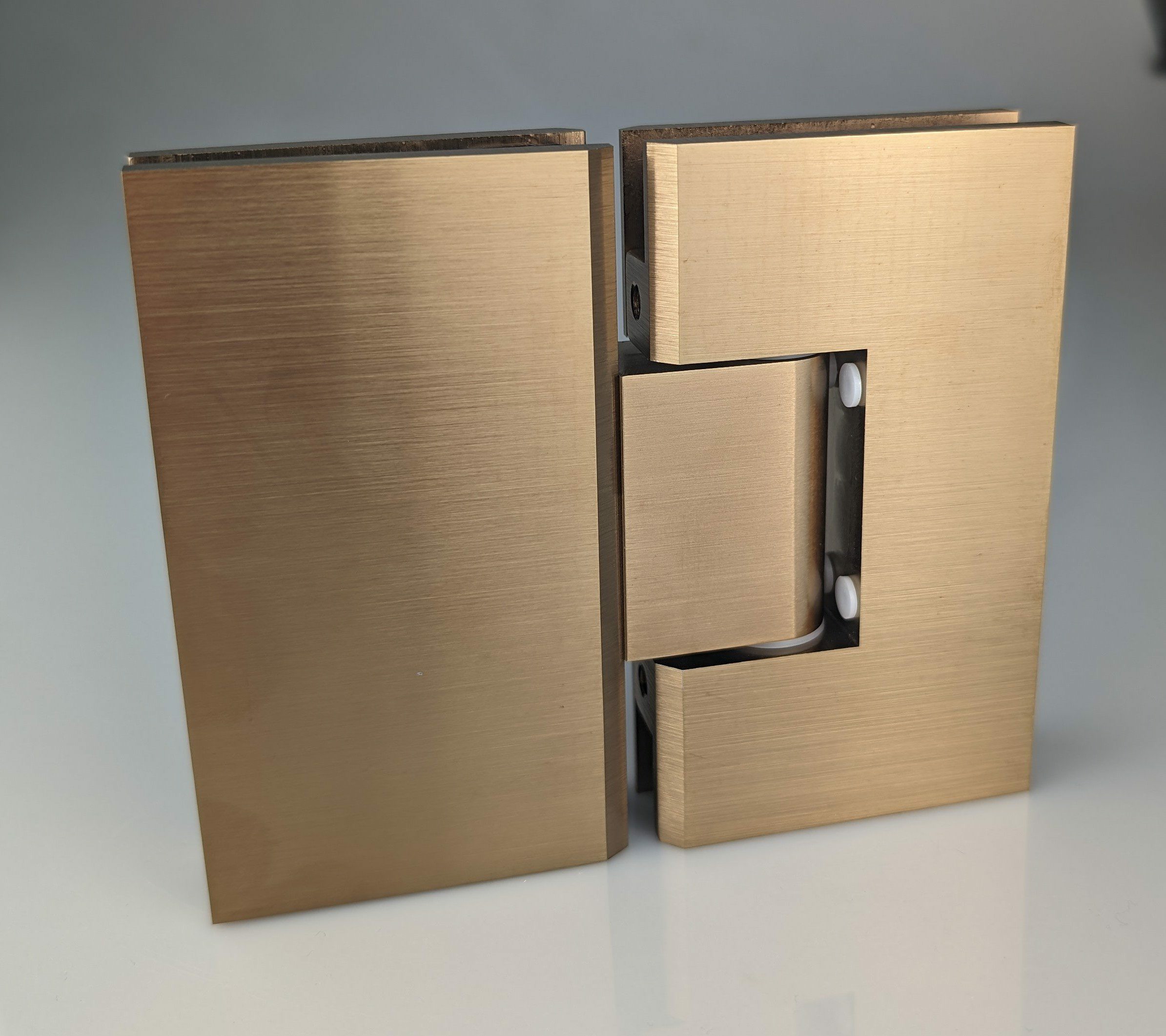 Shower Hinge - Heavy Duty - Glass to Glass - 180 Degree - Suit 10 or 12mm Glass - Brushed Rose Gold